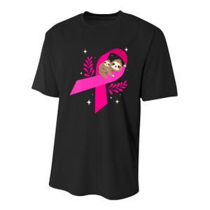 Funny Sloth Pink_ Ribbon Breast Cancer Awareness Month Youth Performance Sprint T-Shirt