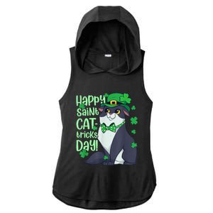 Funny St Patrick's Day Happy St Cat Tricks Day Ladies PosiCharge Tri-Blend Wicking Draft Hoodie Tank