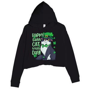 Funny St Patrick's Day Happy St Cat Tricks Day Crop Fleece Hoodie