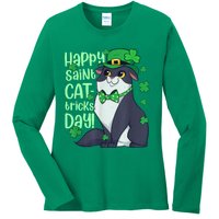 Funny St Patrick's Day Happy St Cat Tricks Day Ladies Long Sleeve Shirt