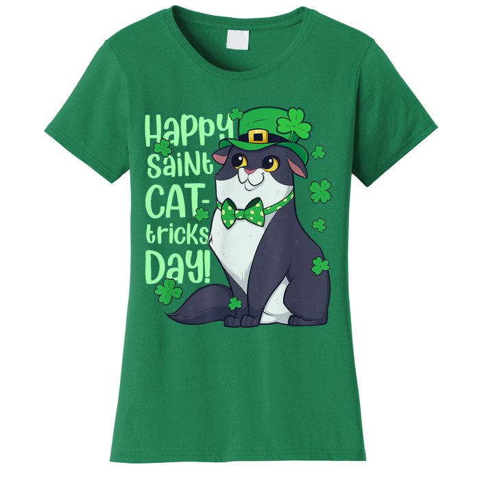 Funny St Patrick's Day Happy St Cat Tricks Day Women's T-Shirt