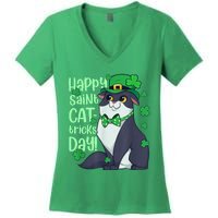 Funny St Patrick's Day Happy St Cat Tricks Day Women's V-Neck T-Shirt