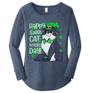 Funny St Patrick's Day Happy St Cat Tricks Day Women's Perfect Tri Tunic Long Sleeve Shirt