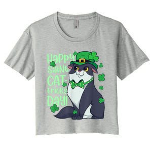 Funny St Patrick's Day Happy St Cat Tricks Day Women's Crop Top Tee