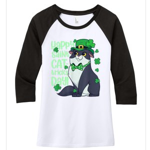 Funny St Patrick's Day Happy St Cat Tricks Day Women's Tri-Blend 3/4-Sleeve Raglan Shirt