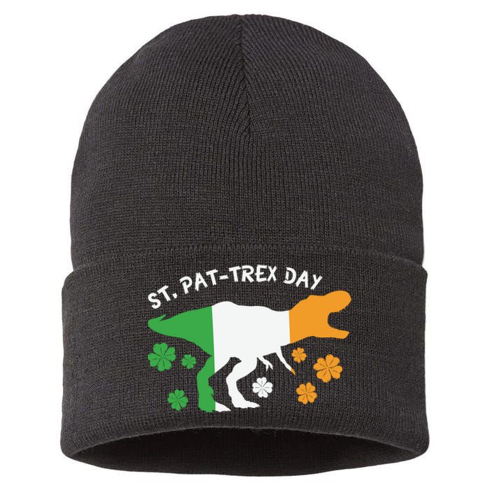 Funny St Pat Trex Day Sustainable Knit Beanie