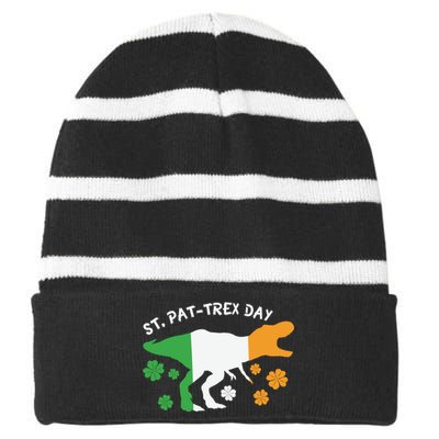 Funny St Pat Trex Day Striped Beanie with Solid Band