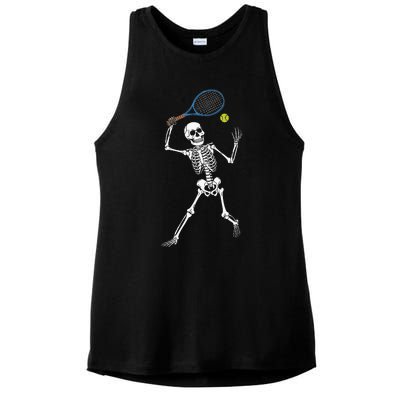 Funny Skeleton Playing Tennis Lovers Spooky Halloween Player Ladies PosiCharge Tri-Blend Wicking Tank