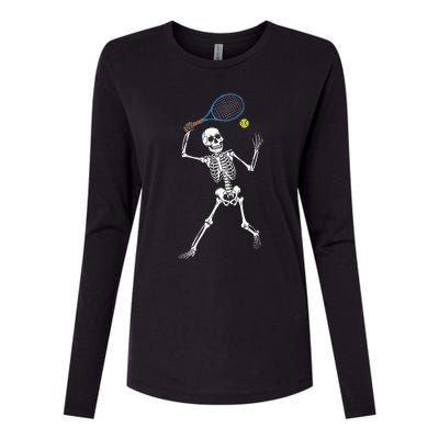 Funny Skeleton Playing Tennis Lovers Spooky Halloween Player Womens Cotton Relaxed Long Sleeve T-Shirt