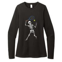 Funny Skeleton Playing Tennis Lovers Spooky Halloween Player Womens CVC Long Sleeve Shirt