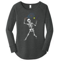 Funny Skeleton Playing Tennis Lovers Spooky Halloween Player Women's Perfect Tri Tunic Long Sleeve Shirt