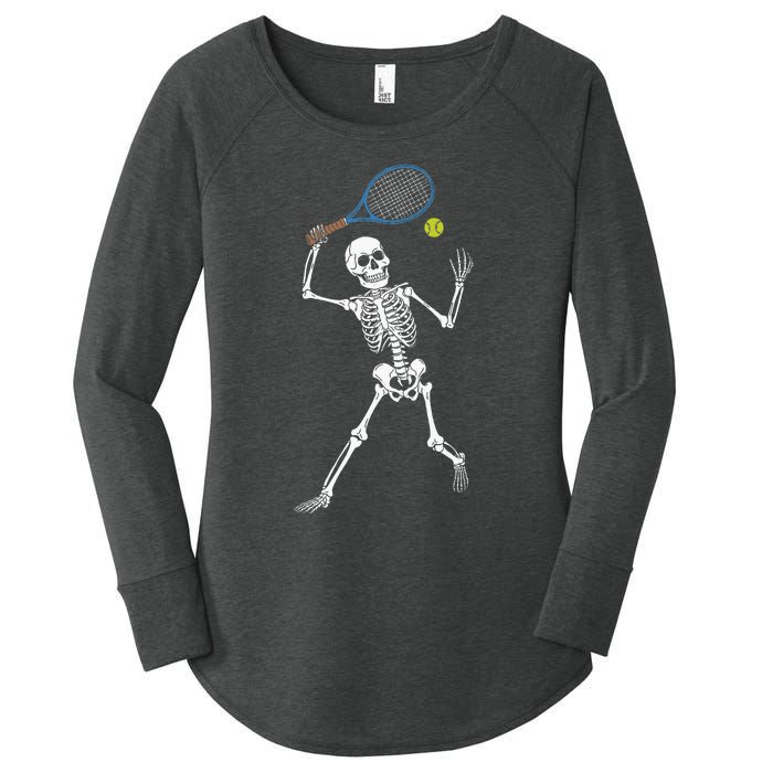 Funny Skeleton Playing Tennis Lovers Spooky Halloween Player Women's Perfect Tri Tunic Long Sleeve Shirt