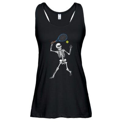 Funny Skeleton Playing Tennis Lovers Spooky Halloween Player Ladies Essential Flowy Tank