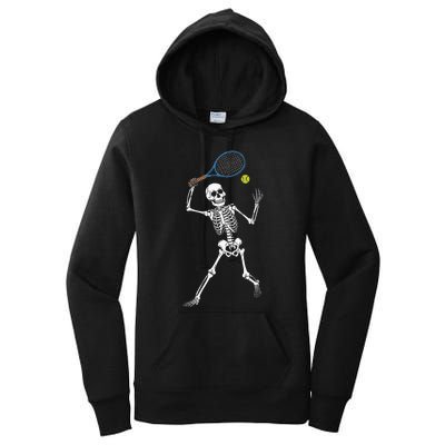 Funny Skeleton Playing Tennis Lovers Spooky Halloween Player Women's Pullover Hoodie