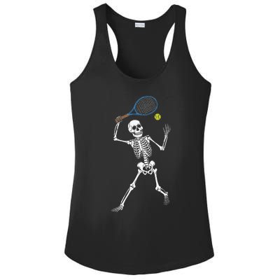 Funny Skeleton Playing Tennis Lovers Spooky Halloween Player Ladies PosiCharge Competitor Racerback Tank