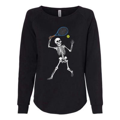 Funny Skeleton Playing Tennis Lovers Spooky Halloween Player Womens California Wash Sweatshirt