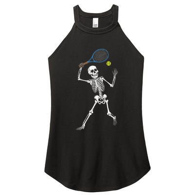 Funny Skeleton Playing Tennis Lovers Spooky Halloween Player Women's Perfect Tri Rocker Tank