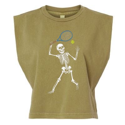 Funny Skeleton Playing Tennis Lovers Spooky Halloween Player Garment-Dyed Women's Muscle Tee