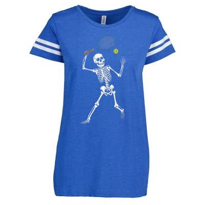 Funny Skeleton Playing Tennis Lovers Spooky Halloween Player Enza Ladies Jersey Football T-Shirt