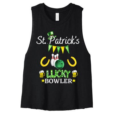 FUNNY SAINT PATRICK'S DAY GIFT FOR WHO LOVE BOWLING Women's Racerback Cropped Tank