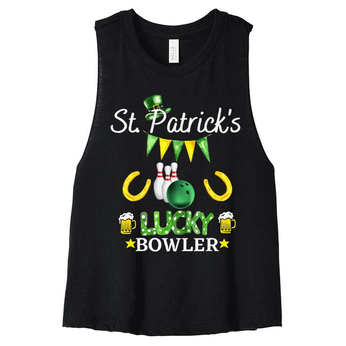 FUNNY SAINT PATRICK'S DAY GIFT FOR WHO LOVE BOWLING Women's Racerback Cropped Tank