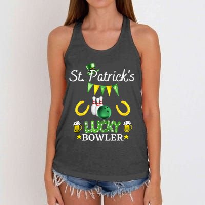 FUNNY SAINT PATRICK'S DAY GIFT FOR WHO LOVE BOWLING Women's Knotted Racerback Tank