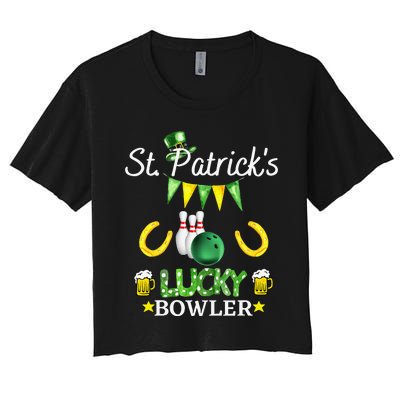 FUNNY SAINT PATRICK'S DAY GIFT FOR WHO LOVE BOWLING Women's Crop Top Tee