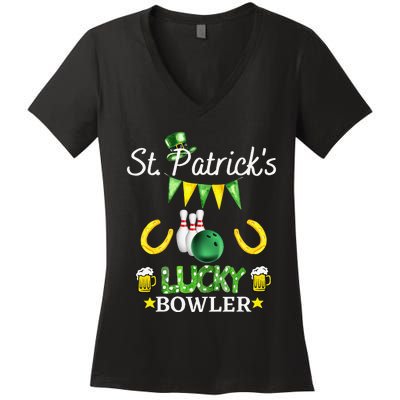 FUNNY SAINT PATRICK'S DAY GIFT FOR WHO LOVE BOWLING Women's V-Neck T-Shirt