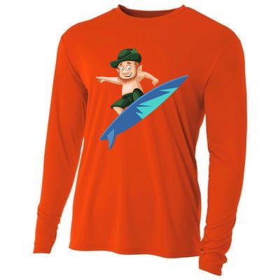 Funny St Patricks Day Surfing Leprechaun Hawaiian Leprechaun Cute Gift Cooling Performance Long Sleeve Crew