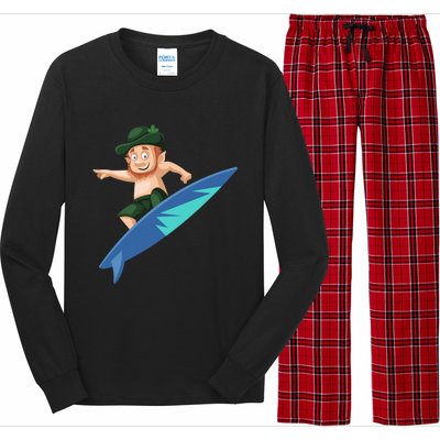 Funny St Patricks Day Surfing Leprechaun Hawaiian Leprechaun Cute Gift Long Sleeve Pajama Set