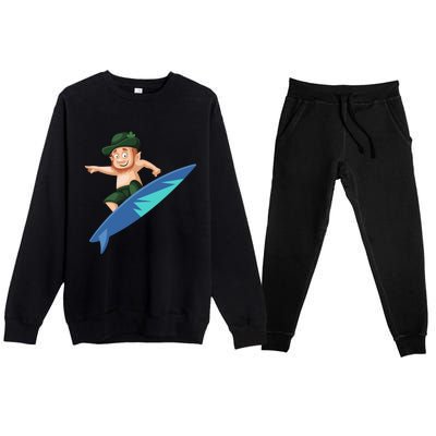 Funny St Patricks Day Surfing Leprechaun Hawaiian Leprechaun Cute Gift Premium Crewneck Sweatsuit Set