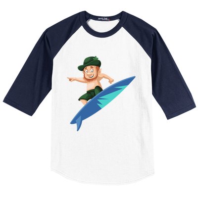 Funny St Patricks Day Surfing Leprechaun Hawaiian Leprechaun Cute Gift Baseball Sleeve Shirt