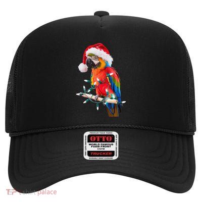Funny Senegal Parrot Lover Xmas Christmas Tree Lights Santa High Crown Mesh Back Trucker Hat