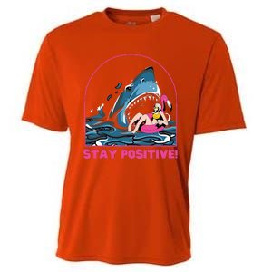 Funny Stay Positive Shark Beach Motivational Quote Cooling Performance Crew T-Shirt