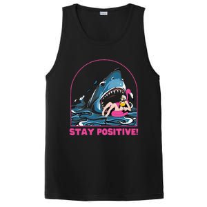 Funny Stay Positive Shark Beach Motivational Quote PosiCharge Competitor Tank