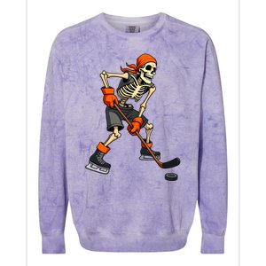 Funny Skeleton Playing Ice Hockey Sports Halloween Costume Great Gift Colorblast Crewneck Sweatshirt