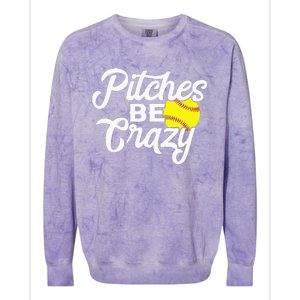 Funny Softball Pitcher Pitches Be Crazy Fast Slow Pitch Colorblast Crewneck Sweatshirt