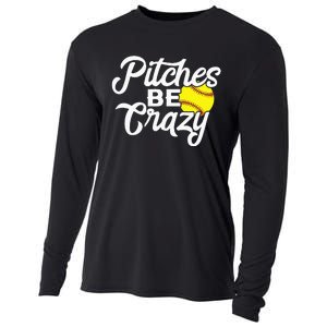 Funny Softball Pitcher Pitches Be Crazy Fast Slow Pitch Cooling Performance Long Sleeve Crew