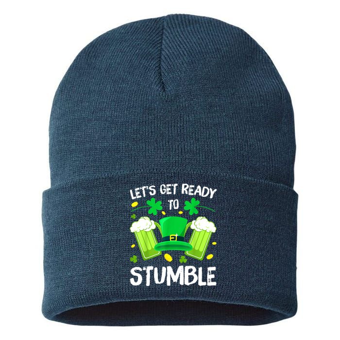 Funny St. PatrickS Day LetS Get Ready To Stumble Beer Drinking Gift Sustainable Knit Beanie