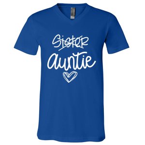 Funny Sister Promoted To Auntie Heart Sister Aunt Gift V-Neck T-Shirt