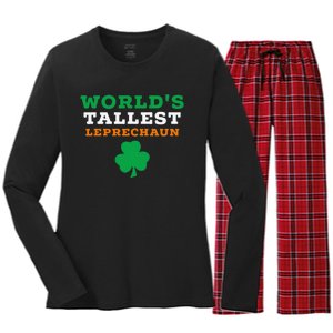 Funny Saint Patrick's Day Worlds Tallest Leprechaun Gift Women's Long Sleeve Flannel Pajama Set 