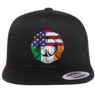Firefighter St Patricks Day Irish American Flag Shamrock Gift Flat Bill Trucker Hat