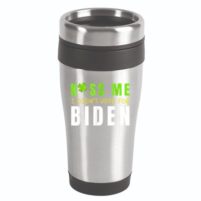Funny St Patty's Day Kiss Me I Didn't Vote For Biden 16oz Travel Tumbler