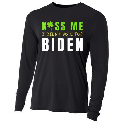 Funny St Patty's Day Kiss Me I Didn't Vote For Biden Cooling Performance Long Sleeve Crew