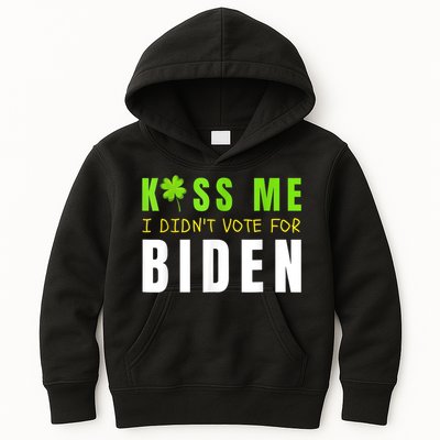 Funny St Patty's Day Kiss Me I Didn't Vote For Biden Kids Hoodie