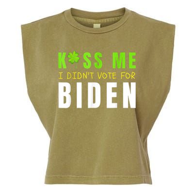 Funny St Patty's Day Kiss Me I Didn't Vote For Biden Garment-Dyed Women's Muscle Tee