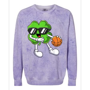 Funny St Patricks Day Shamrock Playing Basketball b.o.y.s Girls Colorblast Crewneck Sweatshirt