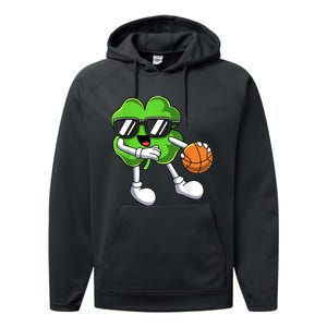 Funny St Patricks Day Shamrock Playing Basketball b.o.y.s Girls Performance Fleece Hoodie