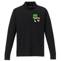 Funny St Patricks Day Shamrock Playing Basketball b.o.y.s Girls Performance Long Sleeve Polo