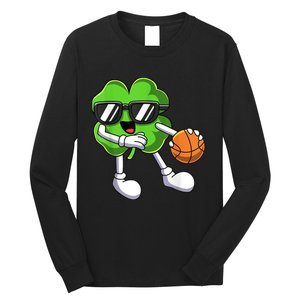 Funny St Patricks Day Shamrock Playing Basketball b.o.y.s Girls Long Sleeve Shirt